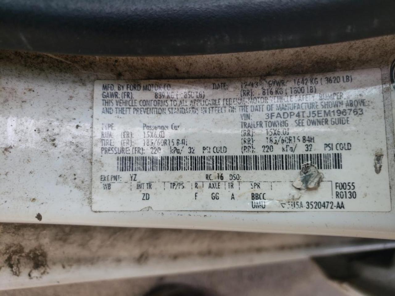 Photo 10 from auction – 2014 FORD FIESTA S with VIN 3FADP4TJ5EM196763