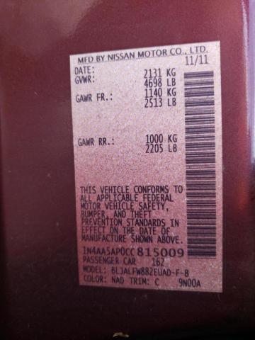 Photo 10 from auction – 2012 NISSAN MAXIMA S with VIN 1N4AA5AP0CC815009