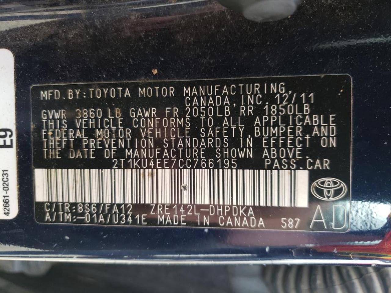 Photo 10 from auction – 2012 TOYOTA COROLLA MA with VIN 2T1KU4EE7CC766195