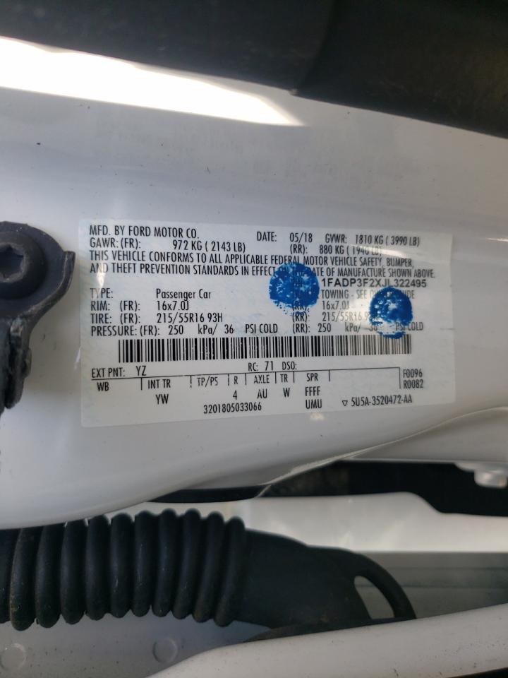 Photo 10 from auction – 2018 FORD FOCUS SE with VIN 1FADP3F2XJL322495