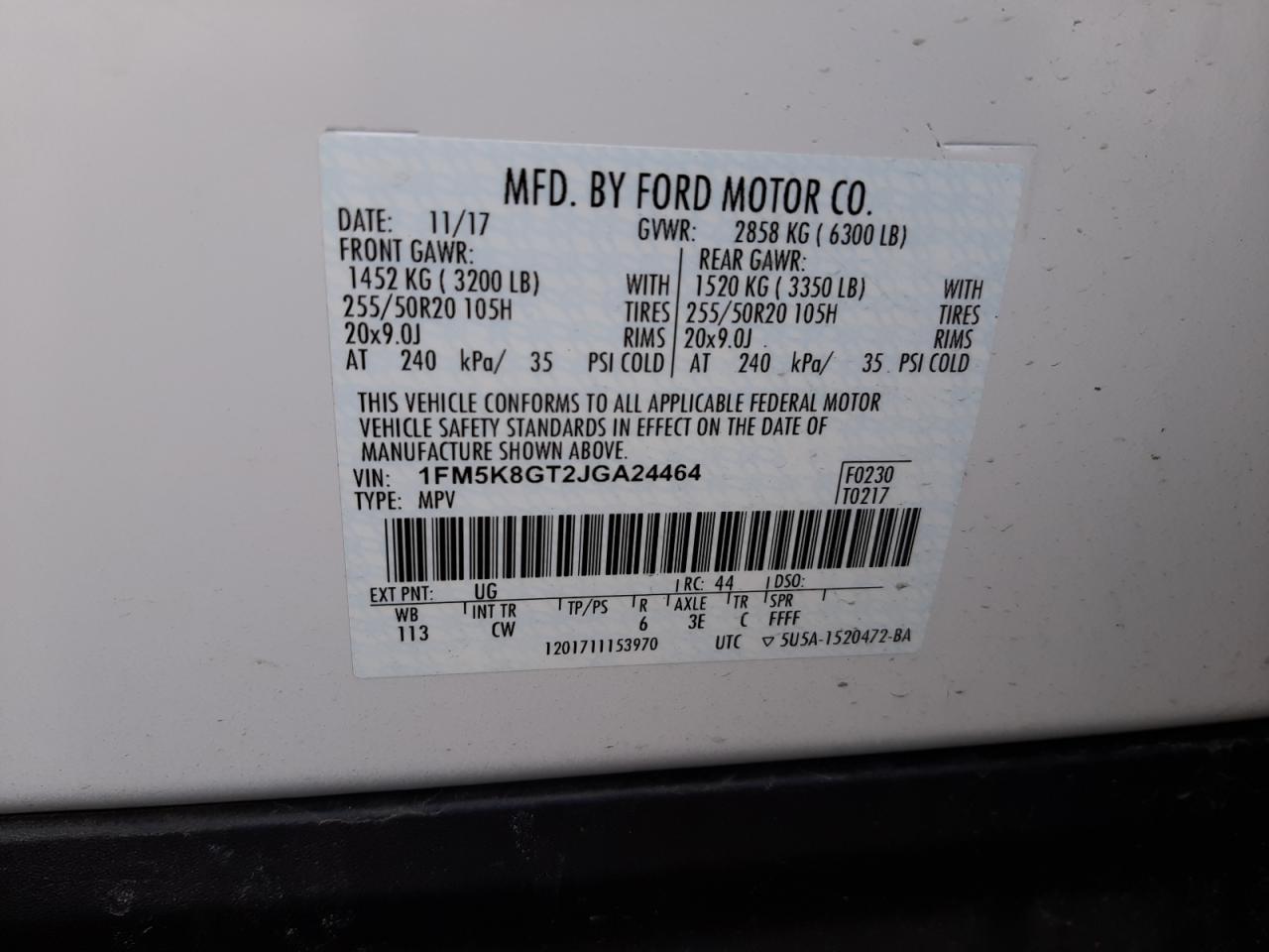 Photo 10 from auction – 2018 FORD EXPLORER S with VIN 1FM5K8GT2JGA24464