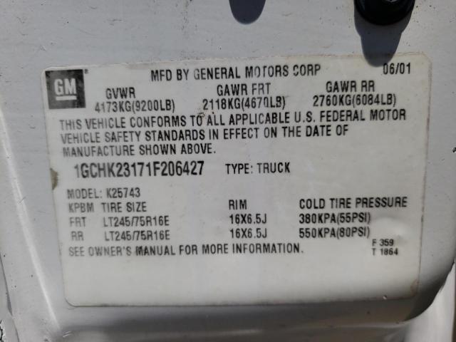 Photo 10 from auction – 2001 CHEVROLET SILVERADO with VIN 1GCHK23171F206427