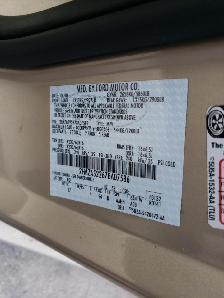 Photo 10 from auction – 2007 FORD FREESTAR S with VIN 2FMZA52267BA07586
