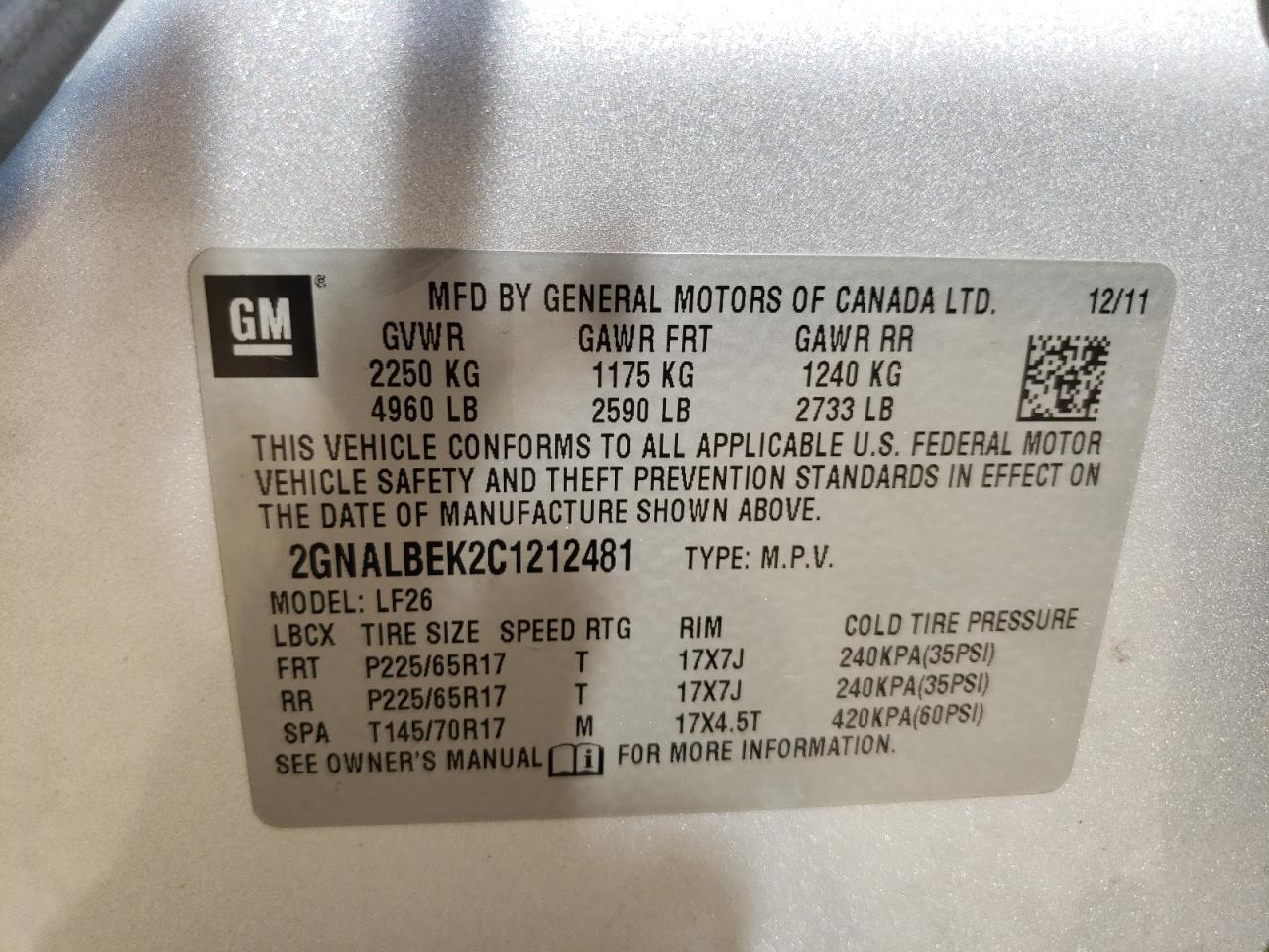 Photo 10 from auction – 2012 CHEVROLET EQUINOX LS with VIN 2GNALBEK2C1212481
