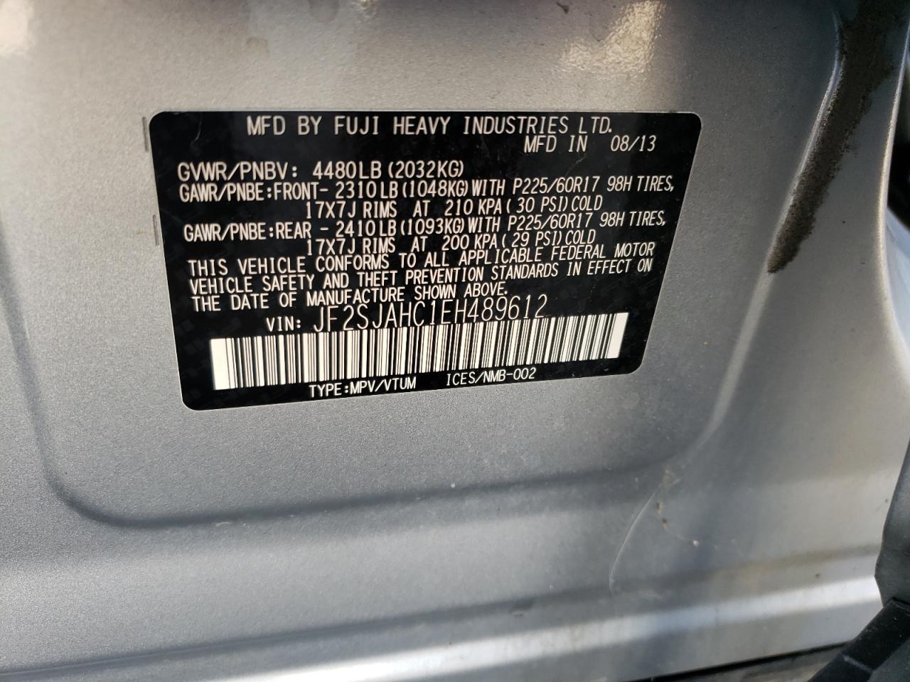 Photo 10 from auction – 2014 SUBARU FORESTER 2 with VIN JF2SJAHC1EH489612