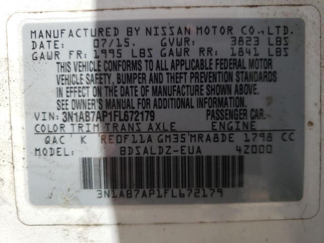 Photo 10 from auction – 2015 NISSAN SENTRA S with VIN 3N1AB7AP1FL672179