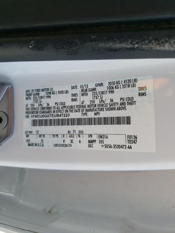 Photo 10 from auction – 2014 FORD ESCAPE SE with VIN 1FMCU0GX7EUB47223