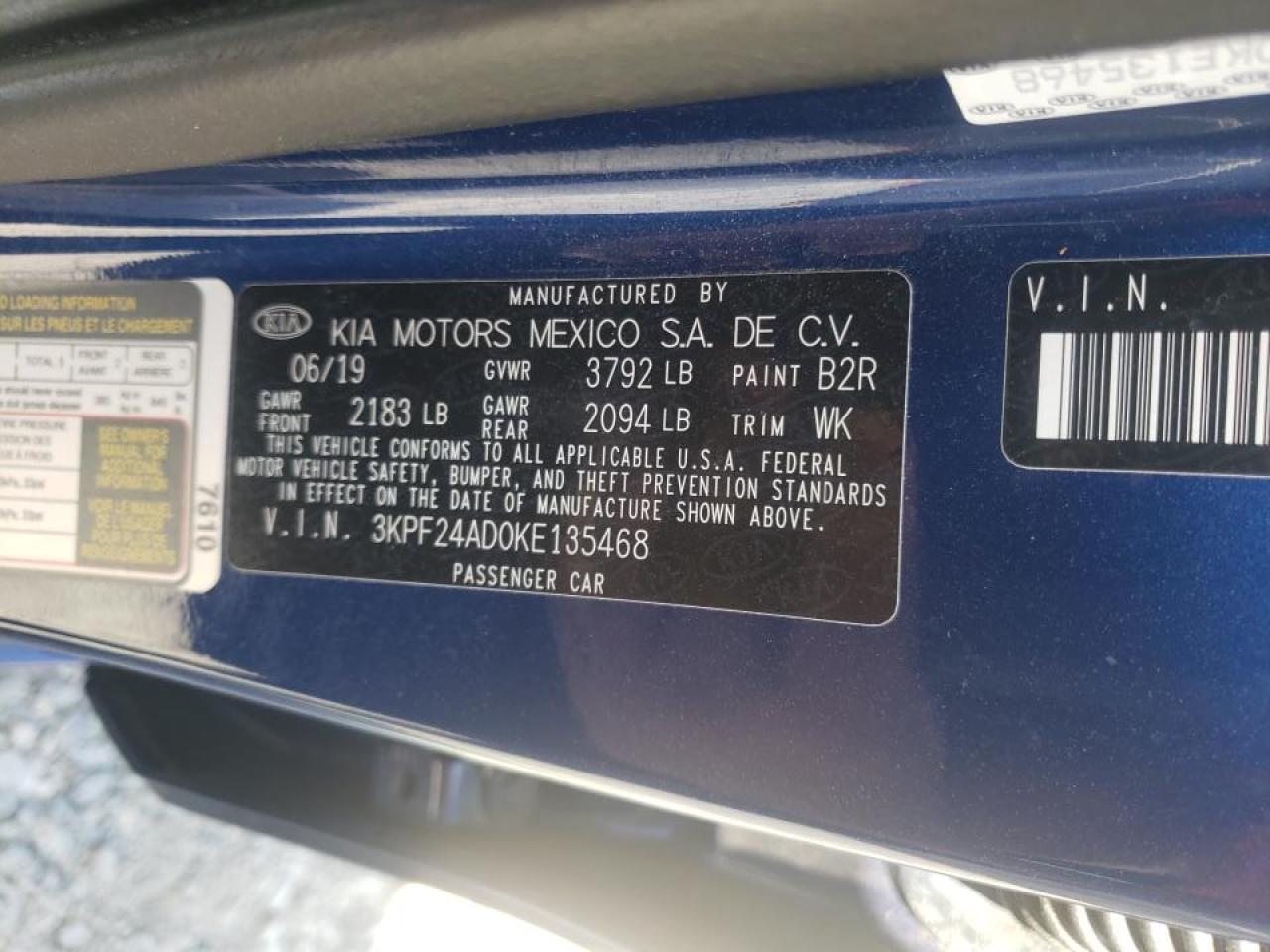 Photo 10 from auction – 2019 KIA FORTE FE with VIN 3KPF24AD0KE135468