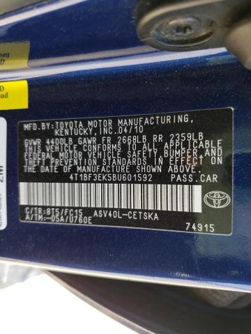 Photo 10 from auction – 2011 TOYOTA CAMRY BASE with VIN 4T1BF3EK5BU601592