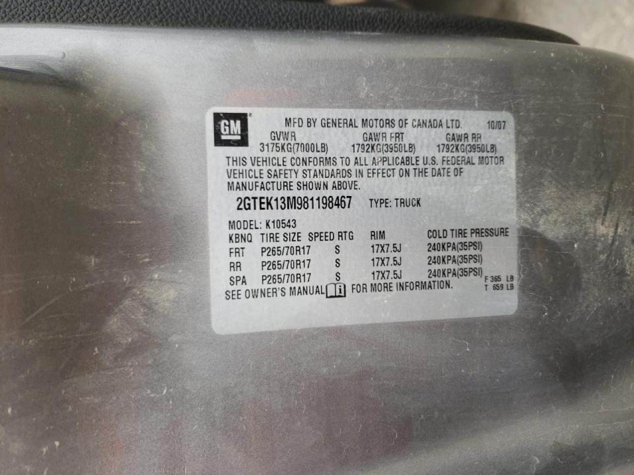Photo 10 from auction – 2008 GMC SIERRA K15 with VIN 2GTEK13M981198467
