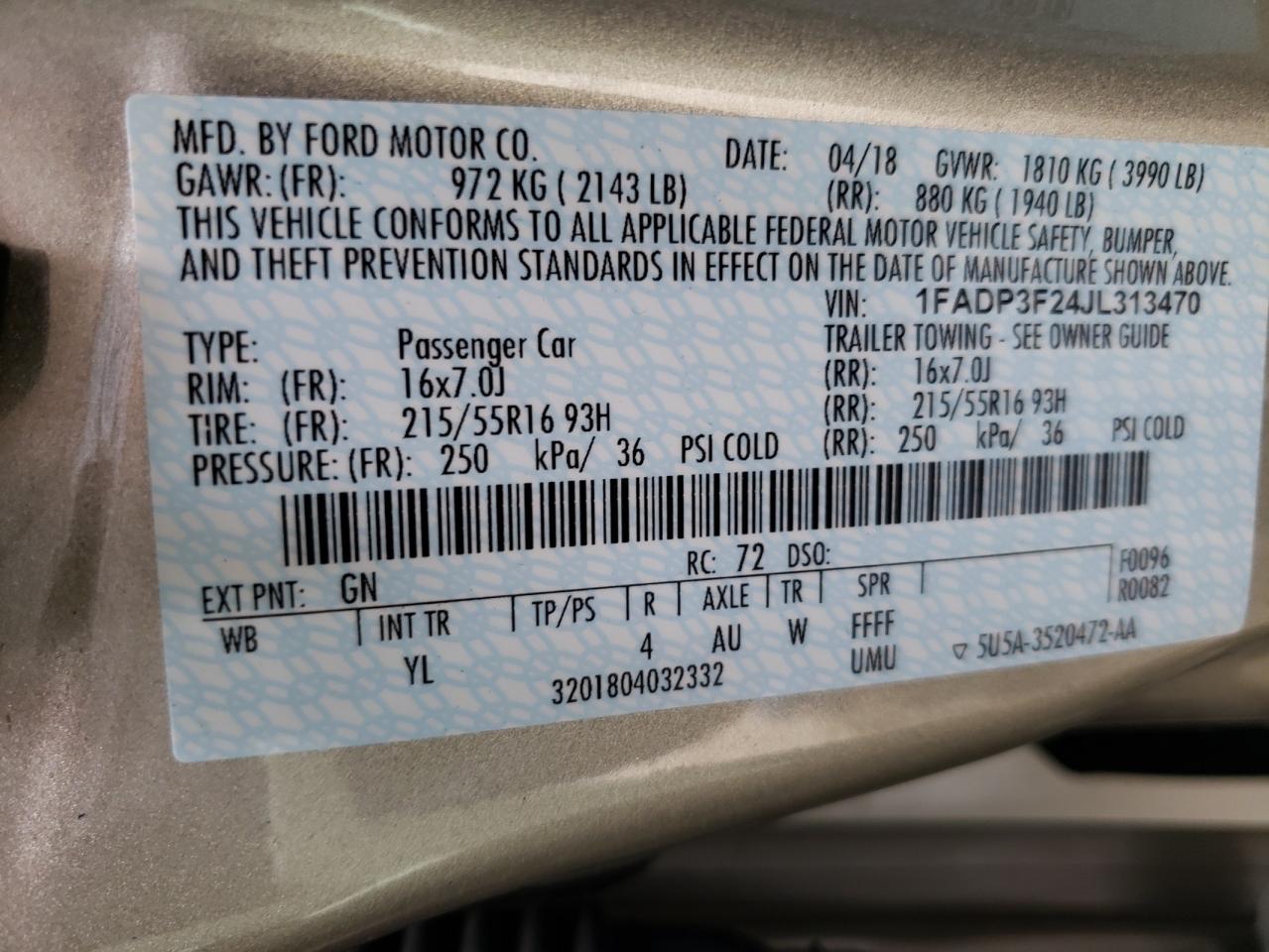 Photo 10 from auction – 2018 FORD FOCUS with VIN 1FADP3F24JL313470