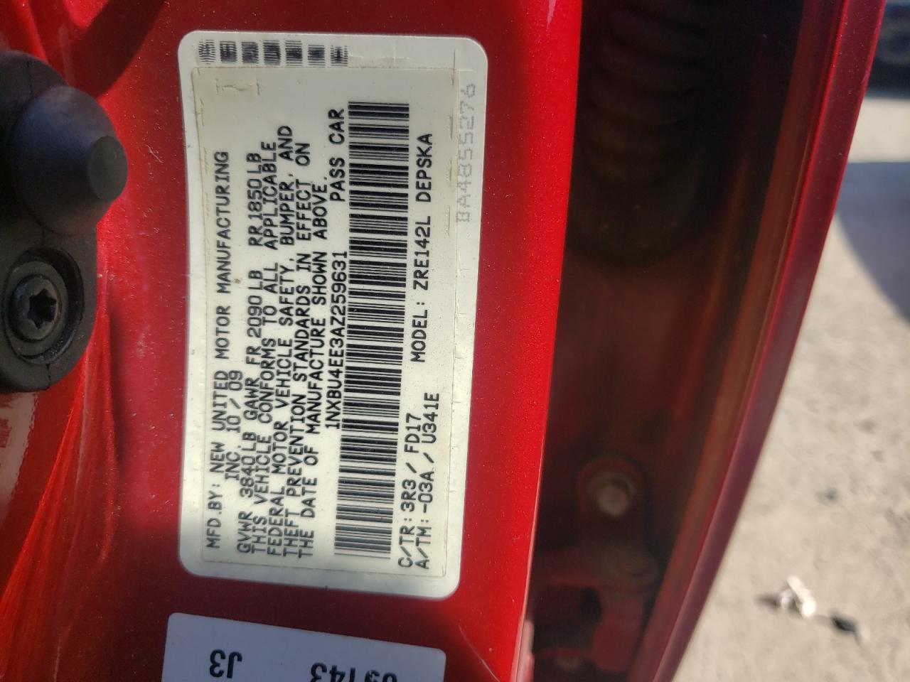 Photo 10 from auction – 2010 TOYOTA COROLLA BA with VIN 1NXBU4EE3AZ259631
