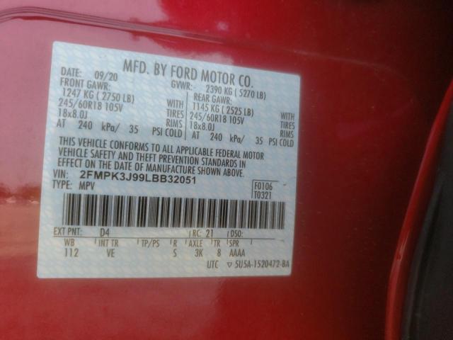 Photo 10 from auction – 2020 FORD EDGE SEL with VIN 2FMPK3J99LBB32051