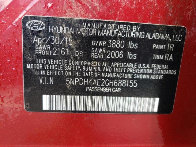Photo 10 from auction – 2016 HYUNDAI ELANTRA SE with VIN 5NPDH4AE2GH688155