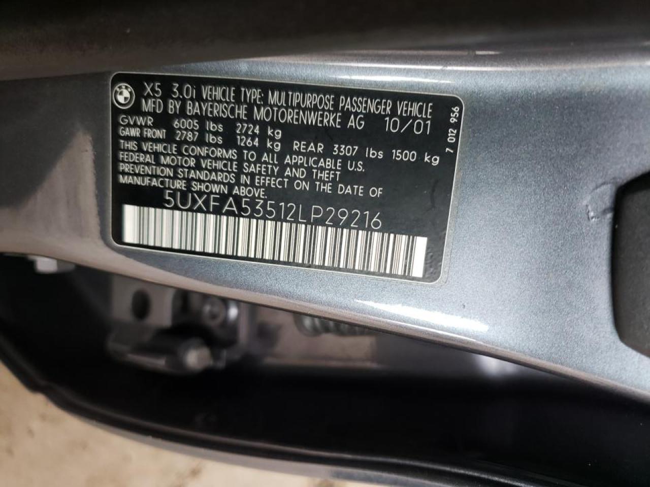Photo 10 from auction – 2002 BMW X5 3.0I with VIN 5UXFA53512LP29216