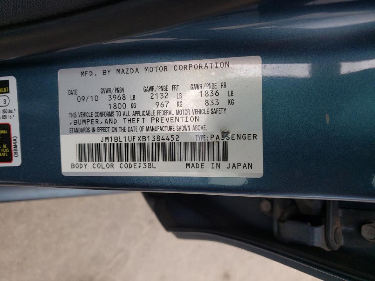 Photo 10 from auction – 2011 MAZDA 3 I with VIN JM1BL1UFXB1384452