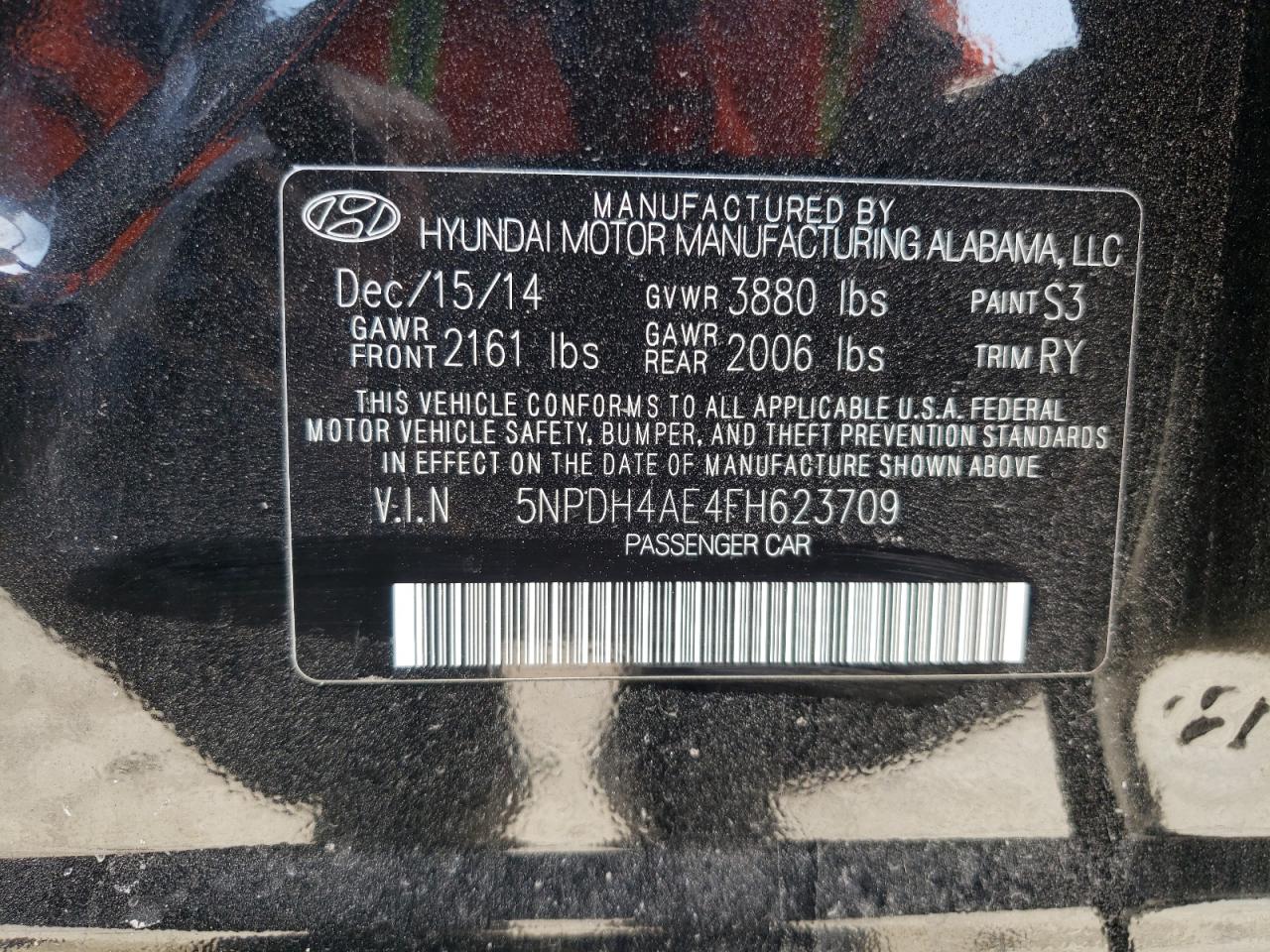 Photo 10 from auction – 2015 HYUNDAI ELANTRA SE with VIN 5NPDH4AE4FH623709
