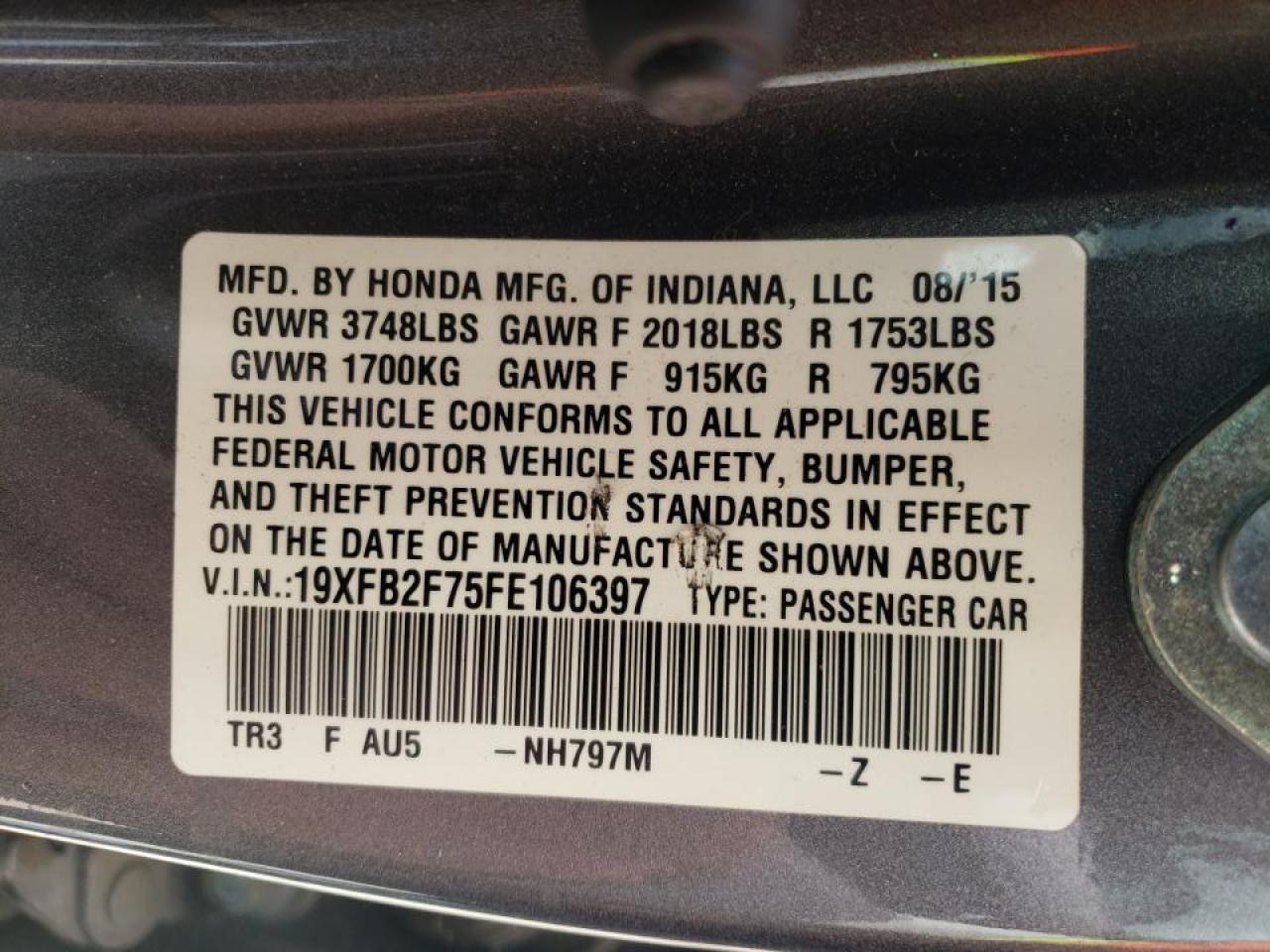 Zdjęcie 10 z aukcji – 2020 HONDA CIVIC SE z VIN 19XFB2F75FE106397