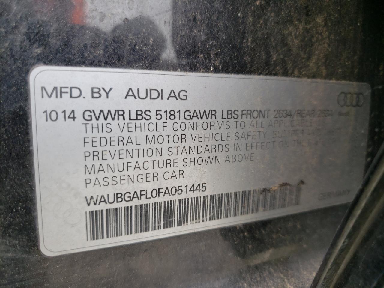 Photo 10 from auction – 2015 AUDI S4 PREMIUM with VIN WAUBGAFL0FA051445