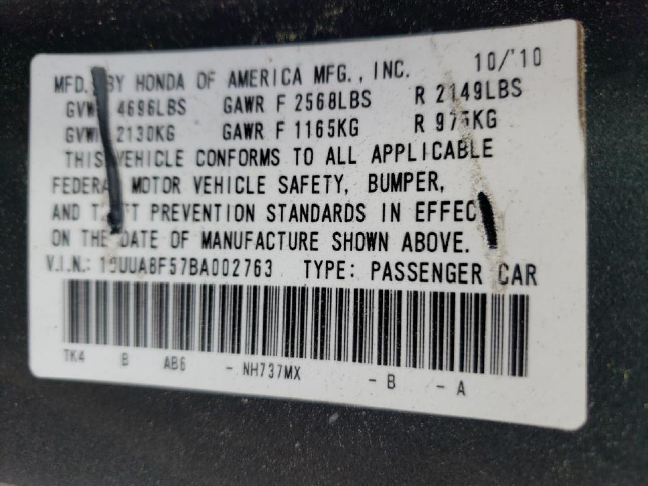 Photo 10 from auction – 2011 ACURA TL with VIN 19UUA8F57BA002763
