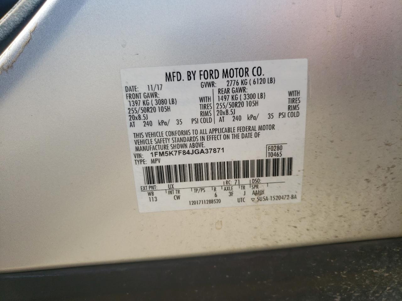 Photo 10 from auction – 2018 FORD EXPLORER L with VIN 1FM5K7F84JGA37871