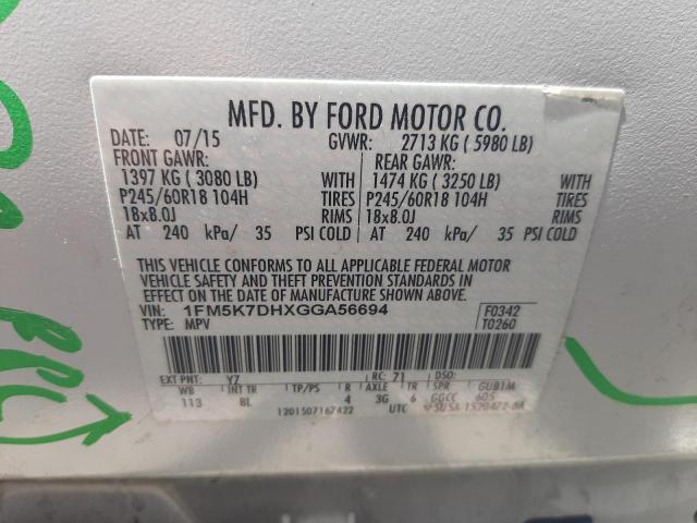 Photo 10 from auction – 2016 FORD EXPLORER X with VIN 1FM5K7DHXGGA56694