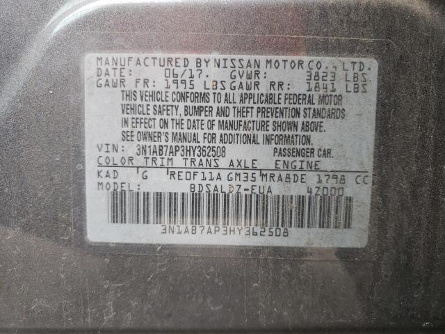 Photo 10 from auction – 2017 NISSAN SENTRA S with VIN 3N1AB7AP3HY362508