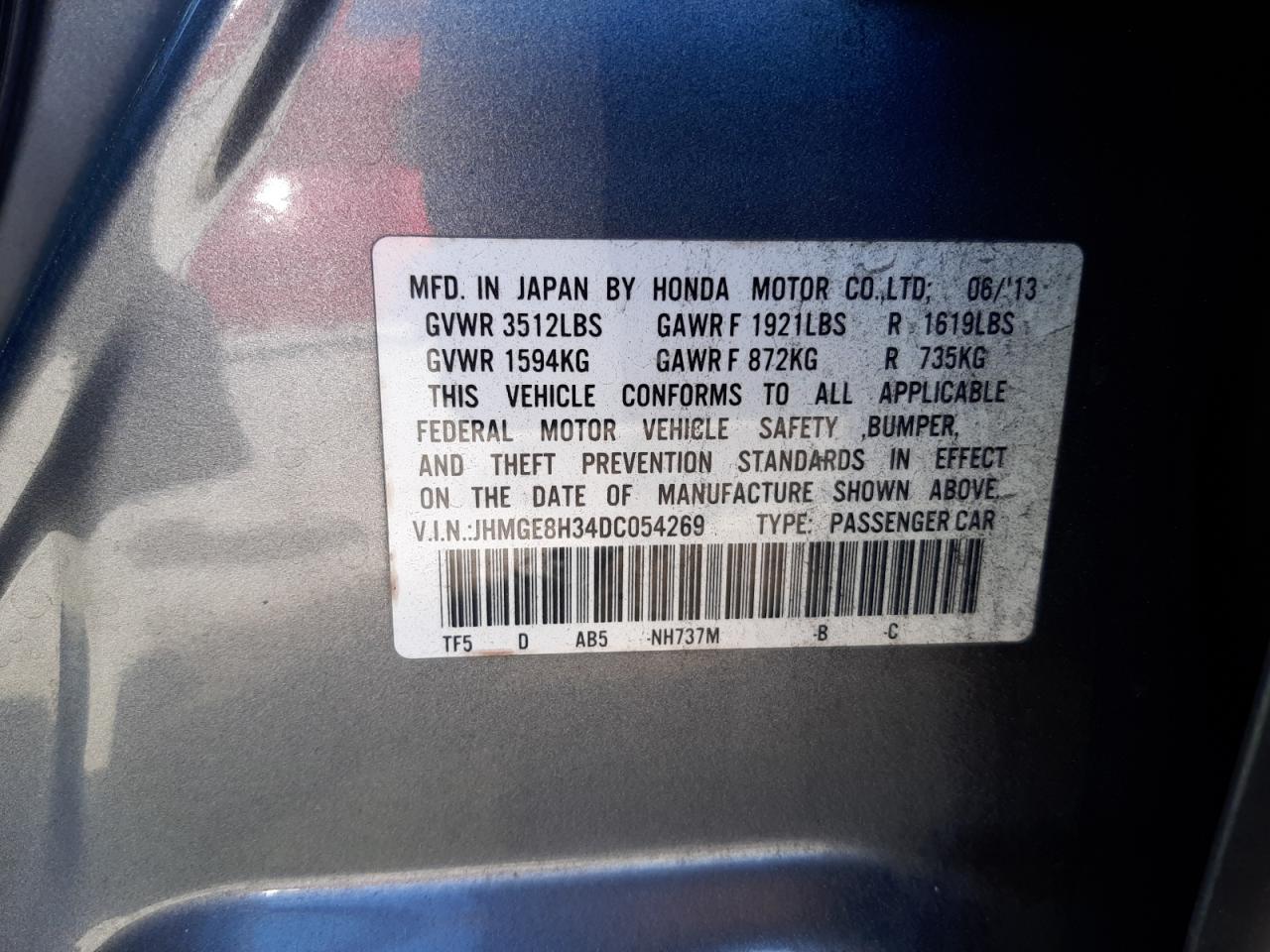 Photo 10 from auction – 2013 HONDA FIT with VIN JHMGE8H34DC054269