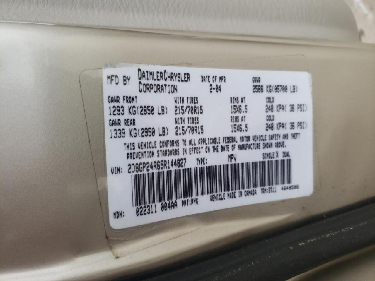 Photo 10 from auction – 2005 DODGE GRAND CARA with VIN 2D8GP24R65R144827