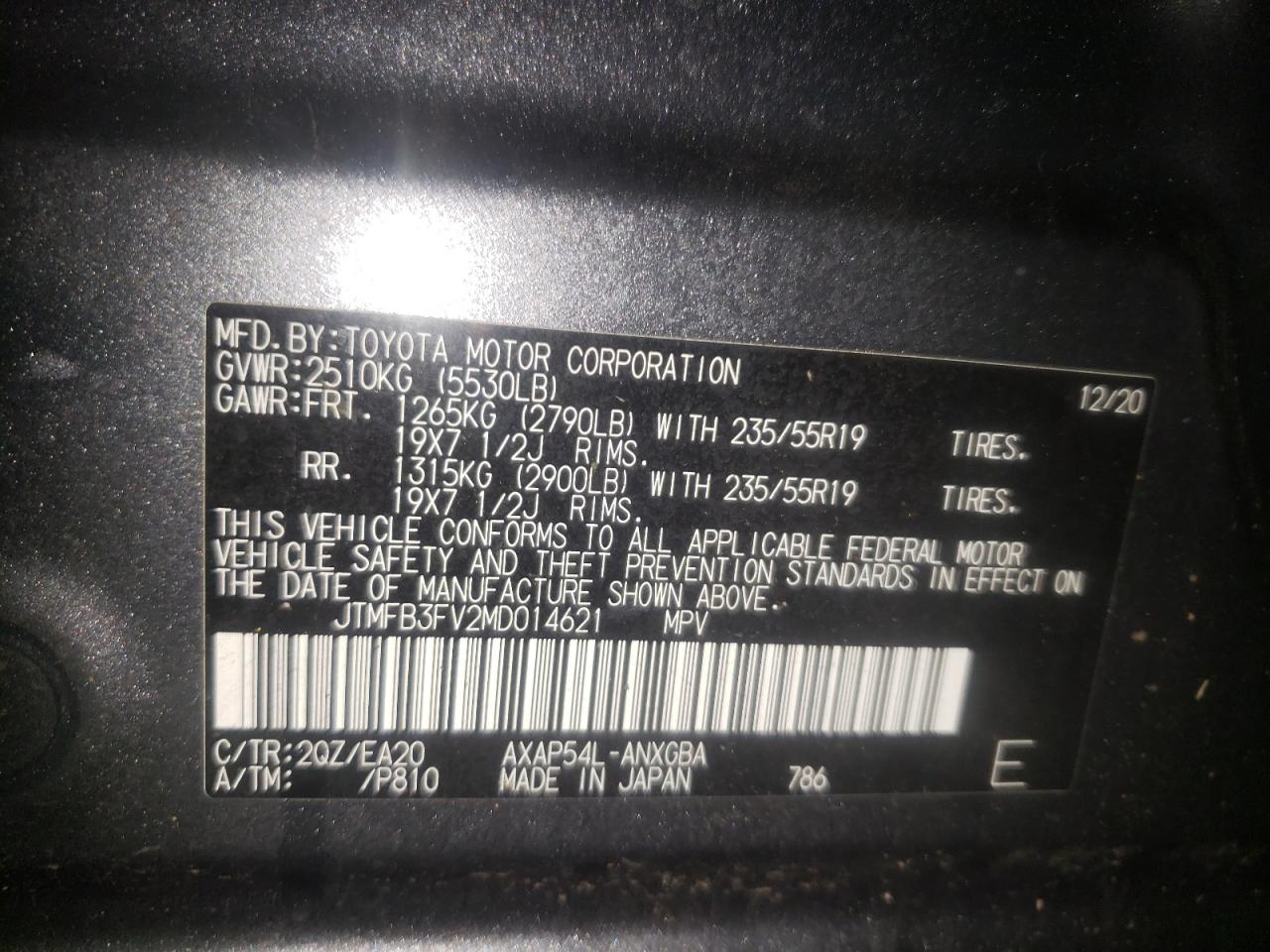 Photo 10 from auction – 2021 TOYOTA RAV4 PRIME with VIN JTMFB3FV2MD014621
