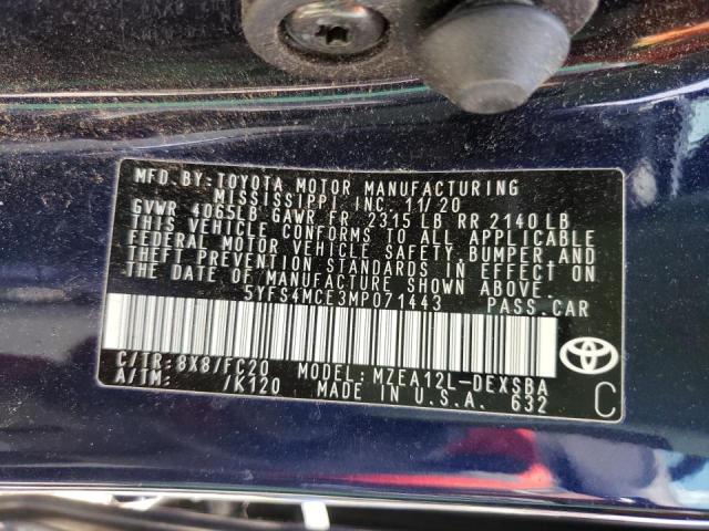 Photo 10 from auction – 2021 TOYOTA COROLLA SE with VIN 5YFS4MCE3MP071443