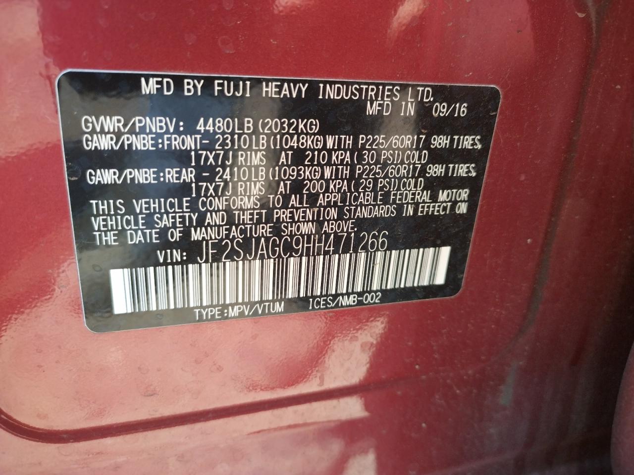 Photo 10 from auction – 2017 SUBARU FORESTER 2 with VIN JF2SJAGC9HH471266