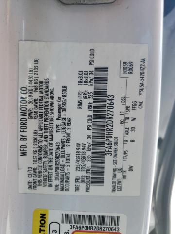 Photo 10 from auction – 2013 FORD FUSION SE with VIN 3FA6P0HR2DR270643