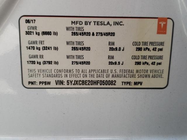 Photo 10 from auction – 2017 TESLA MODEL X with VIN 5YJXCBE20HF050082