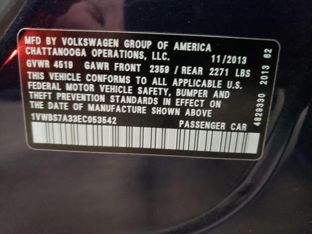 Photo 10 from auction – 2014 VOLKSWAGEN PASSAT SE with VIN 1VWBS7A33EC053542