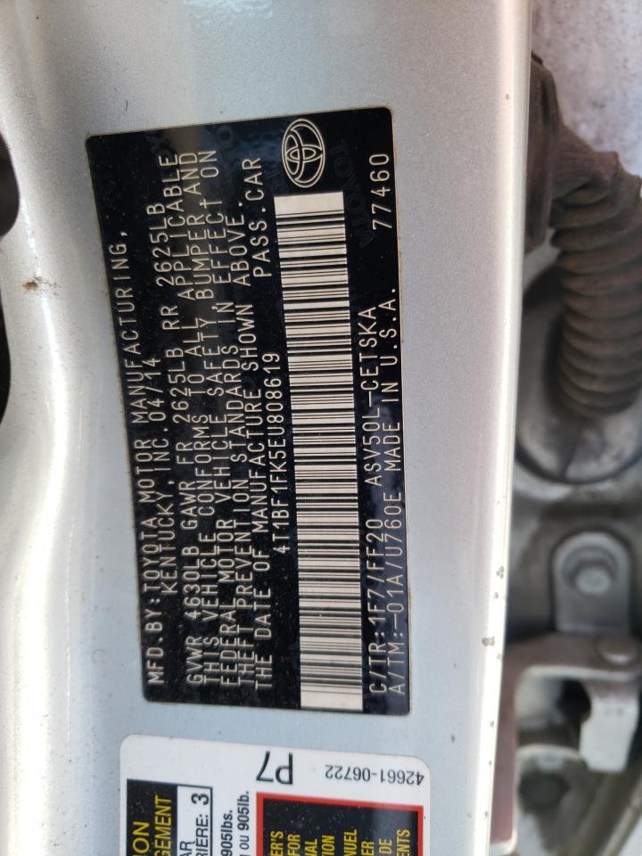 Photo 10 from auction – 2014 TOYOTA CAMRY L with VIN 4T1BF1FK5EU808619