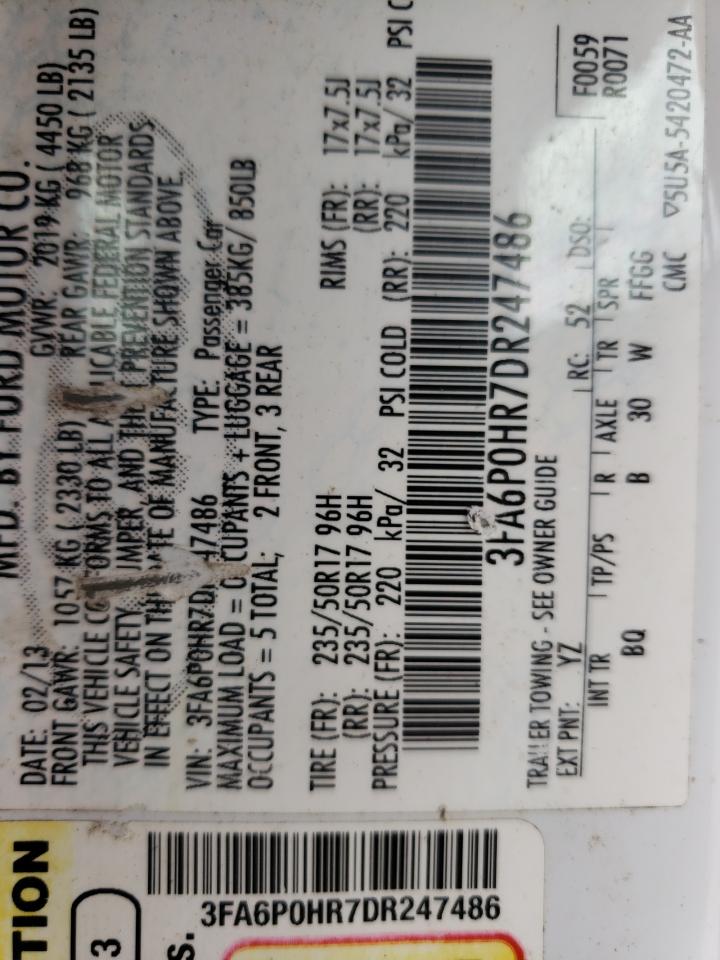 Photo 10 from auction – 2013 FORD FUSION SE with VIN 3FA6P0HR7DR247486
