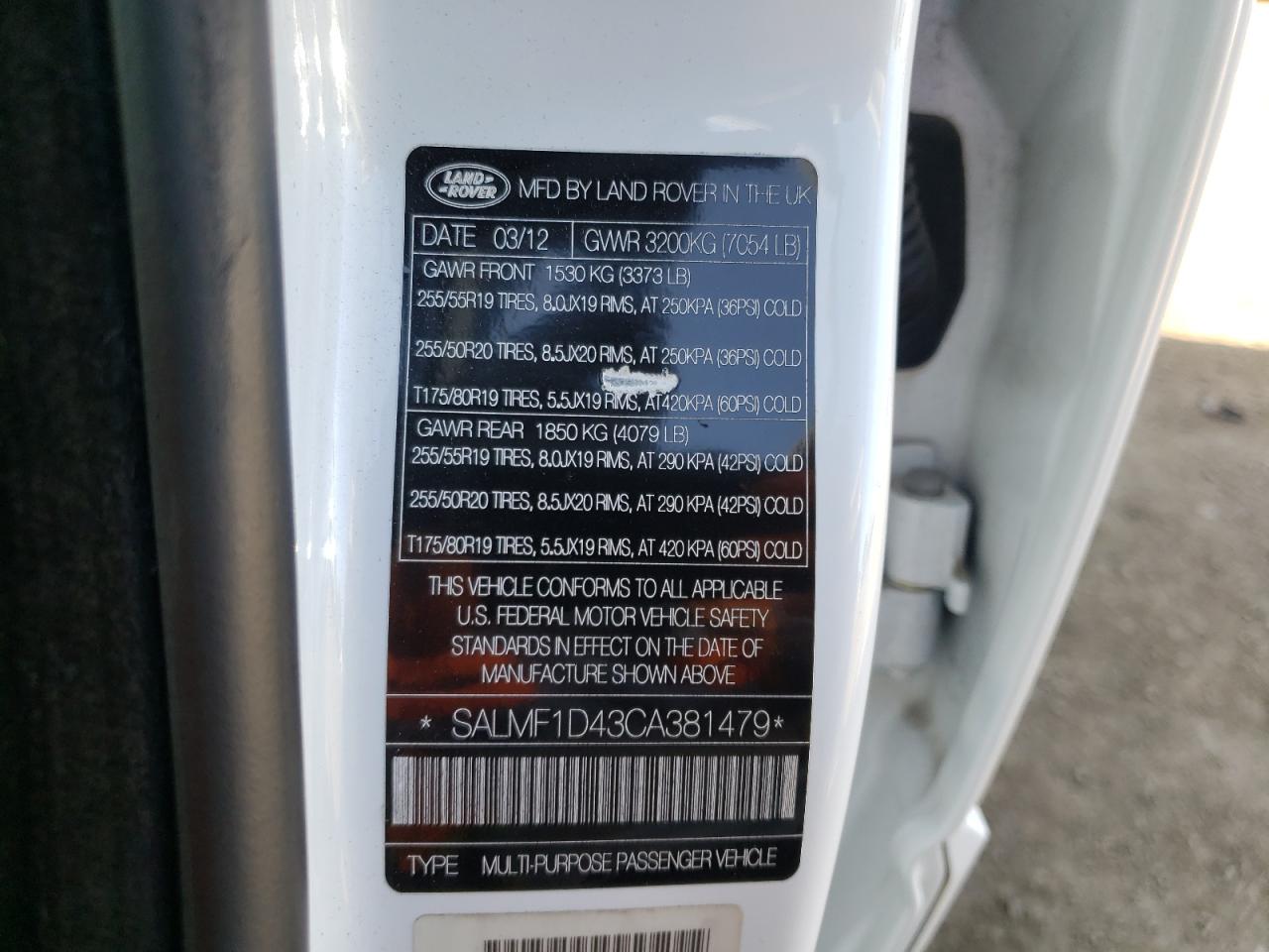 Photo 10 from auction – 2012 LAND ROVER RANGE ROVE with VIN SALMF1D43CA381479