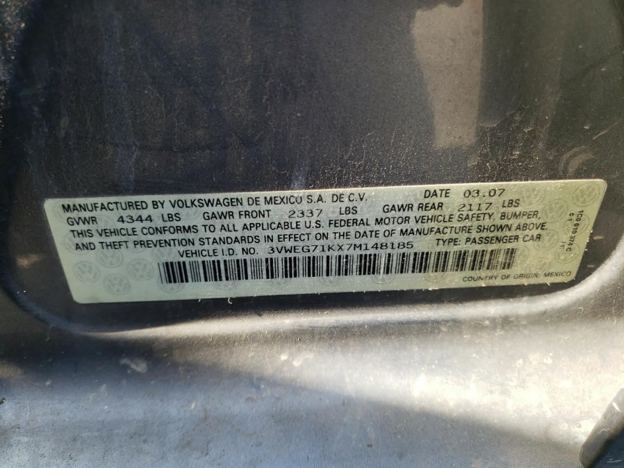 Photo 10 from auction – 2007 VOLKSWAGEN JETTA WOLF with VIN 3VWEG71KX7M148185