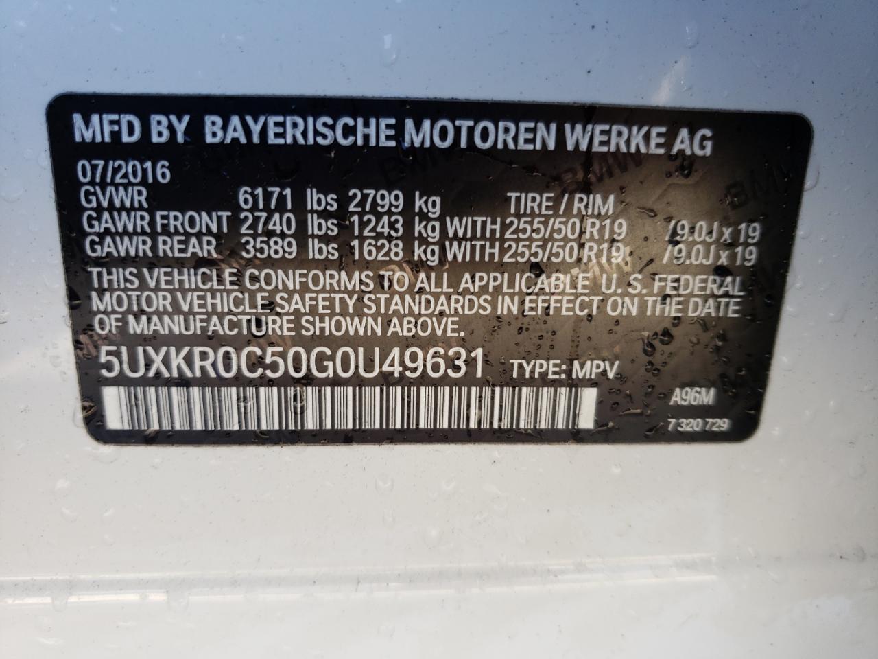 Photo 10 from auction – 2016 BMW X5 XDRIVE3 with VIN 5UXKR0C50G0U49631