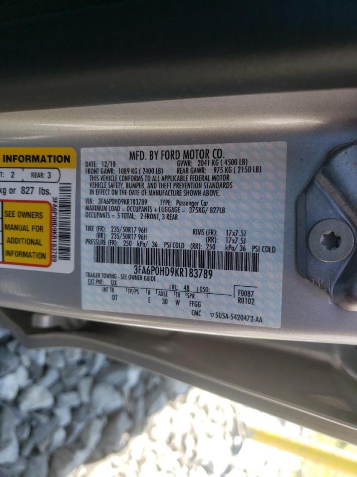 Photo 10 from auction – 2019 FORD FUSION SE with VIN 3FA6P0HD9KR183789
