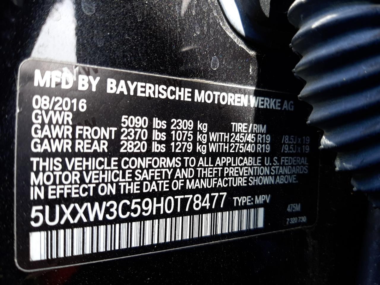 Photo 10 from auction – 2017 BMW X4 XDRIVE2 with VIN 5UXXW3C59H0T78477