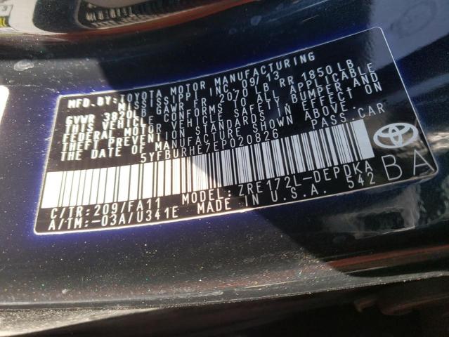Photo 10 from auction – 2014 TOYOTA COROLLA L with VIN 5YFBURHE7EP020826