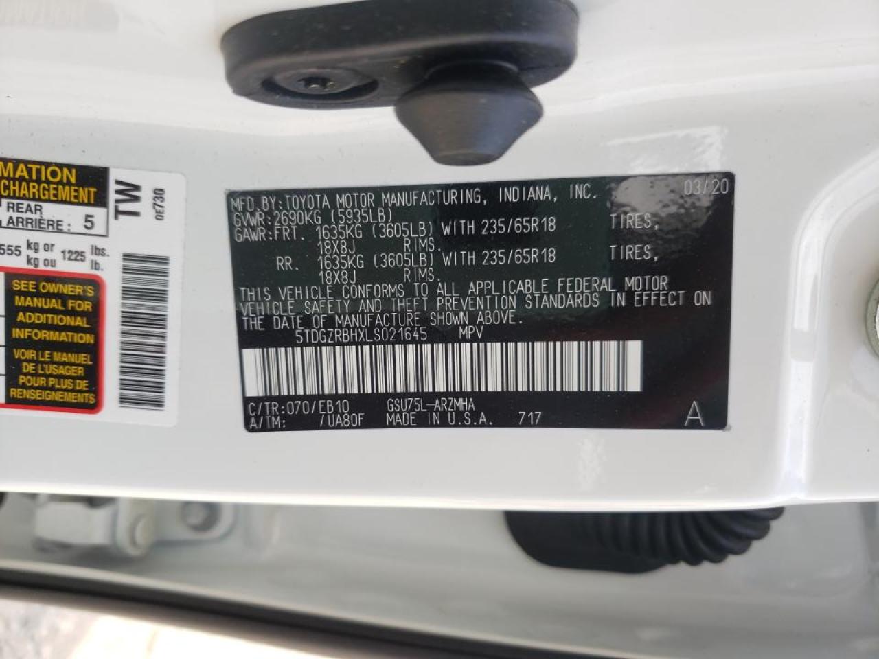 Photo 10 from auction – 2020 TOYOTA HIGHLANDER with VIN 5TDGZRBHXLS021645