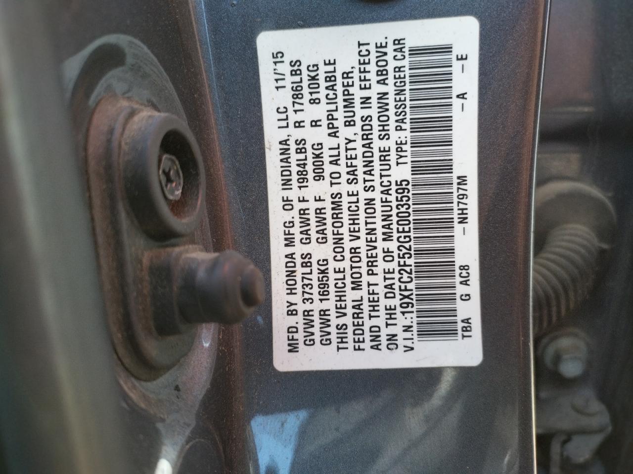 Photo 10 from auction – 2016 HONDA CIVIC LX with VIN 19XFC2F52GE003595