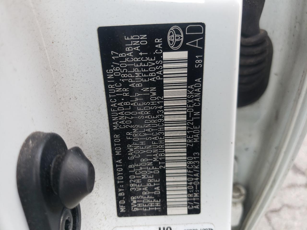 Photo 20 from auction – 2017 TOYOTA COROLLA L with VIN 2T1BURHE3HC933412