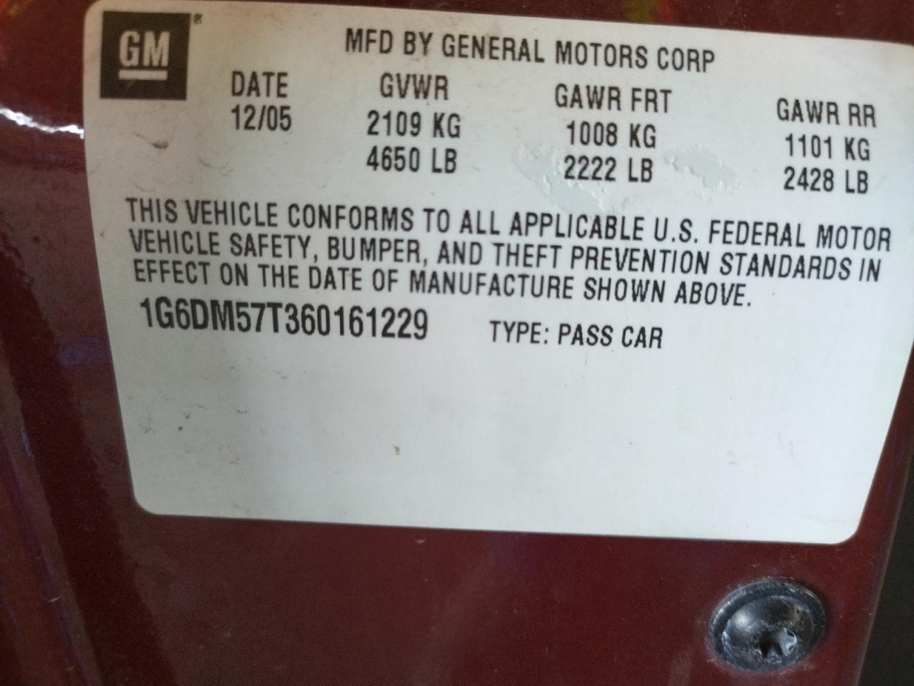 Photo 10 from auction – 2006 CADILLAC CTS with VIN 1G6DM57T360161229