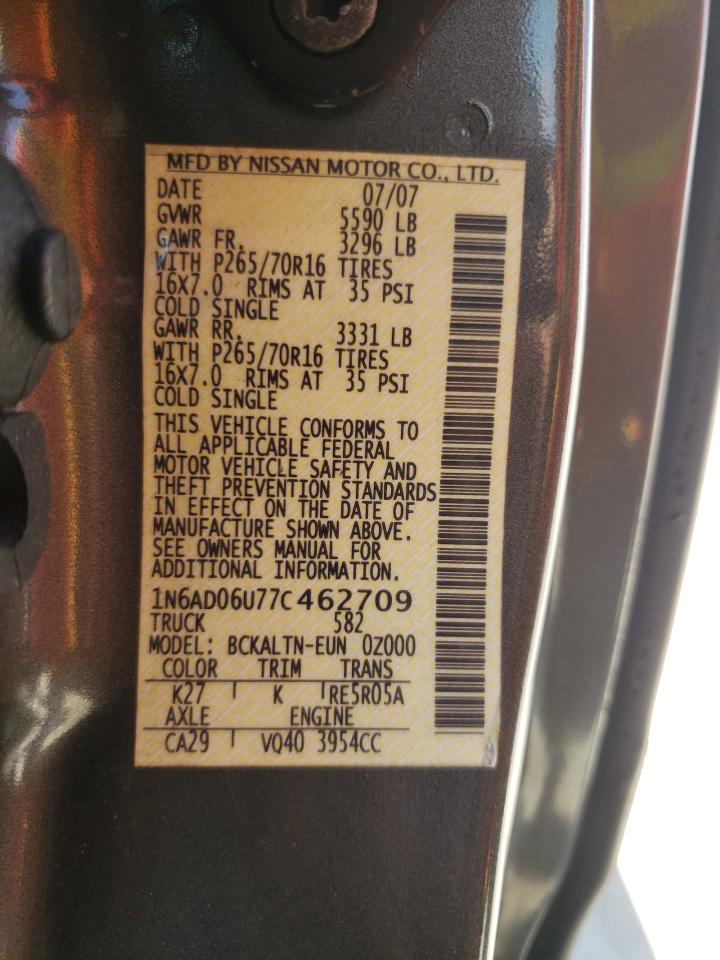 Photo 10 from auction – 2007 NISSAN FRONTIER K with VIN 1N6AD06U77C462709