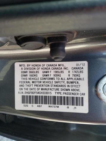 Photo 10 from auction – 2012 HONDA CIVIC LX with VIN 2HGFB2F54CH333015