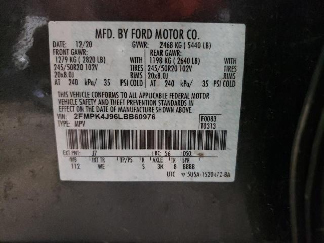 Photo 10 from auction – 2020 FORD EDGE SEL with VIN 2FMPK4J96LBB60976